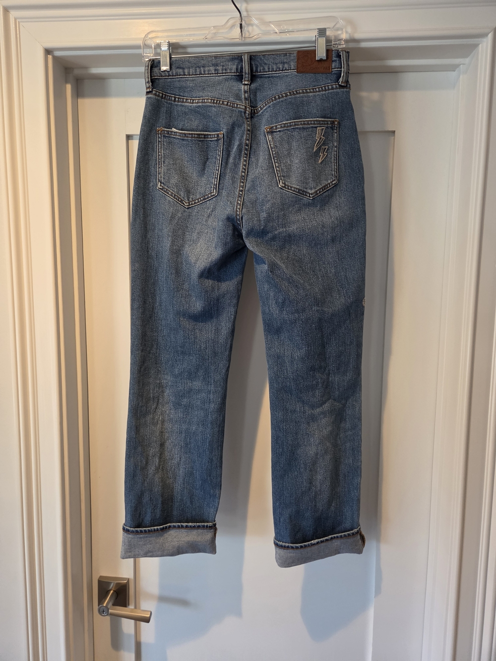 Johnny Was Blue Embroidered Straight-Leg Jeans with Cuffed Hems - Picture 2 of 2